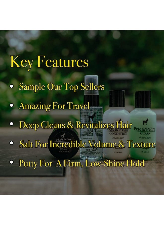 Pete & Pedro Pete & Pedro BUENO HAIR SAMPLES SET - Men's Hair Care and Styling Trial & Travel Size Kit | Sea Salt Spray, Putty, Clean Shampoo, & Peppermint Condition | As Seen on Shark Tank, Set of 4 Products  - Image 2