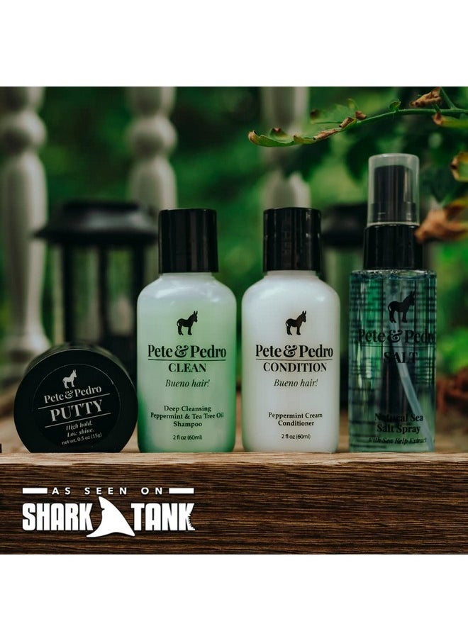 Pete & Pedro Pete & Pedro BUENO HAIR SAMPLES SET - Men's Hair Care and Styling Trial & Travel Size Kit | Sea Salt Spray, Putty, Clean Shampoo, & Peppermint Condition | As Seen on Shark Tank, Set of 4 Products  - Image 3