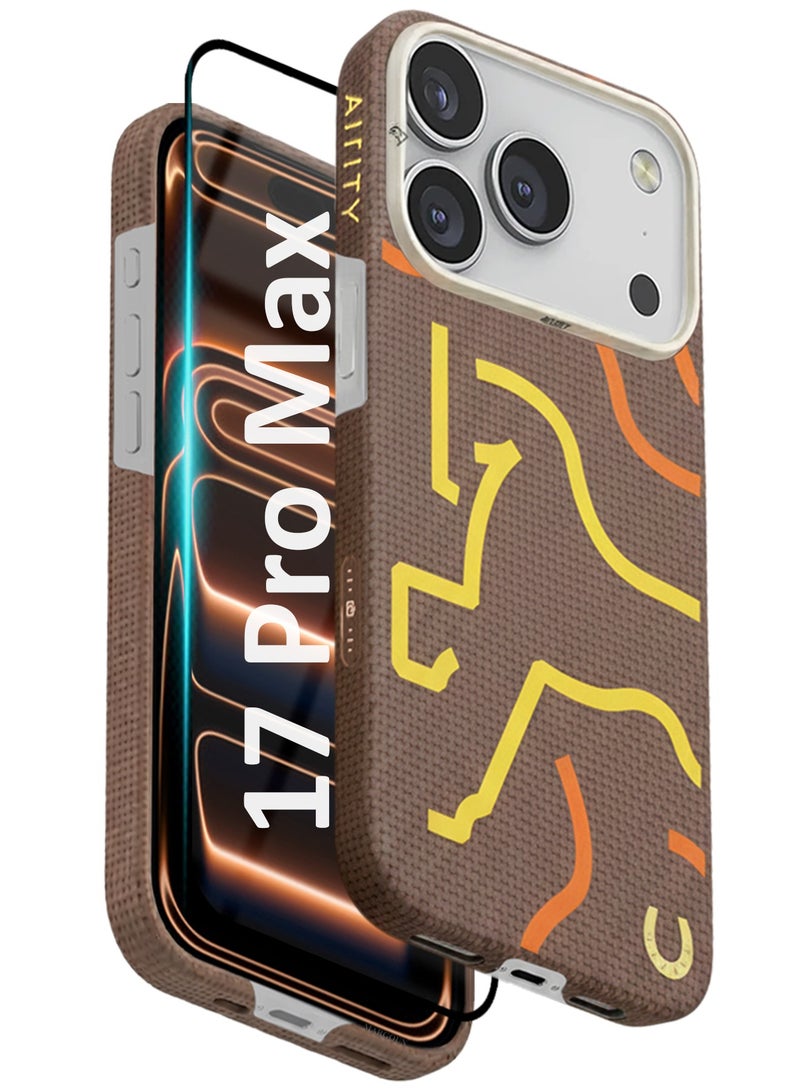 AIRITY Horse Style Bamboo Fiber Protective Case for iPhone 17 Pro Max– Ultra Durable, Lightweight & Premium Design with Screen Protector Brown Yellow - Image 1