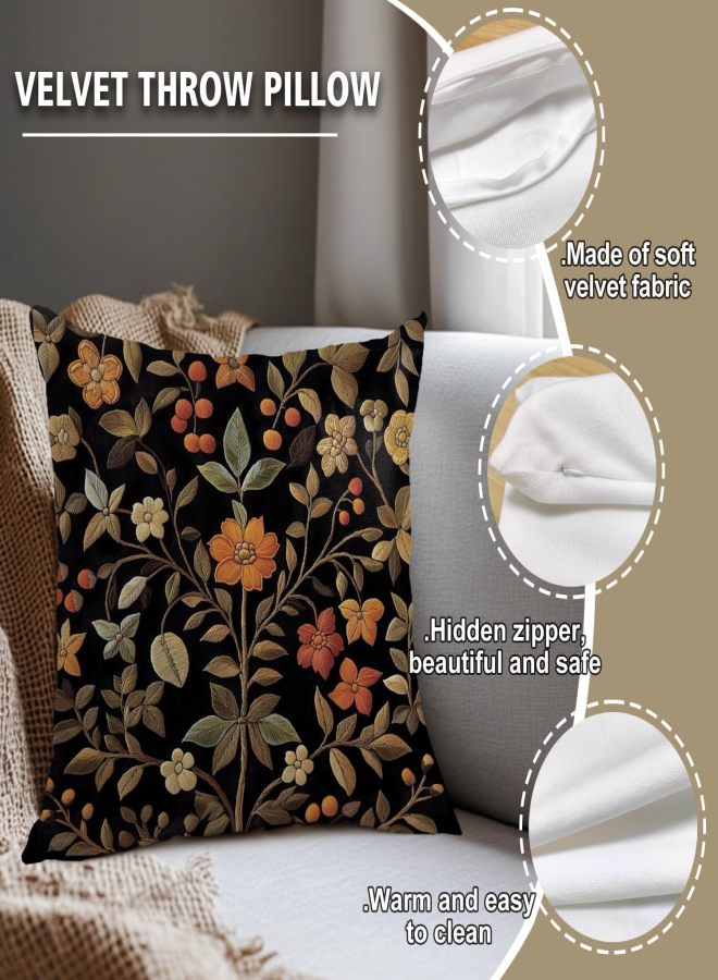 Vintage abstract floral flocking pillow case 18 × 18 inch black suitable for bed, sofa, living room decoration - Image 2