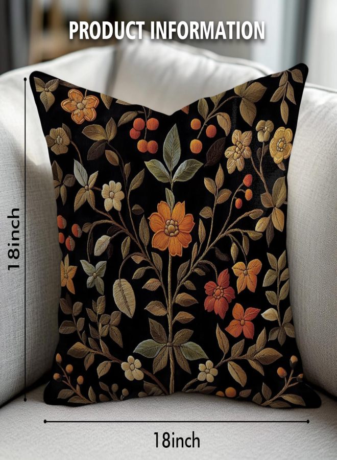 Vintage abstract floral flocking pillow case 18 × 18 inch black suitable for bed, sofa, living room decoration - Image 3