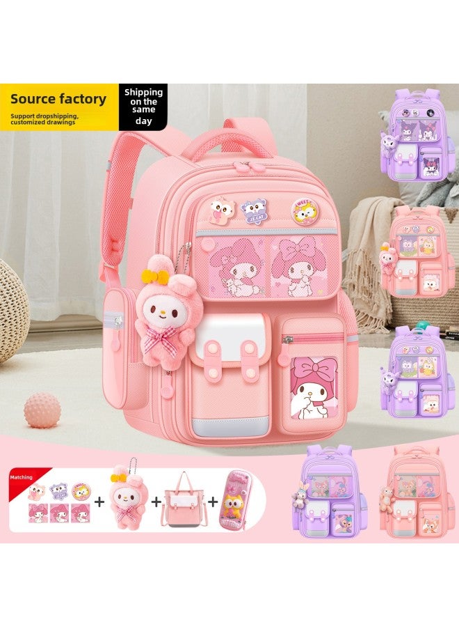 2024 Schoolbag Girls Primary School Students Three To Six Female Burden Relief Spine Protection Grade One And Two Melti Children Wholesale-Color:Large Purple (Egg Yolk Cat) Grades 3-6-Size:Schoolbag + Accessories + Handbag  - Image 2