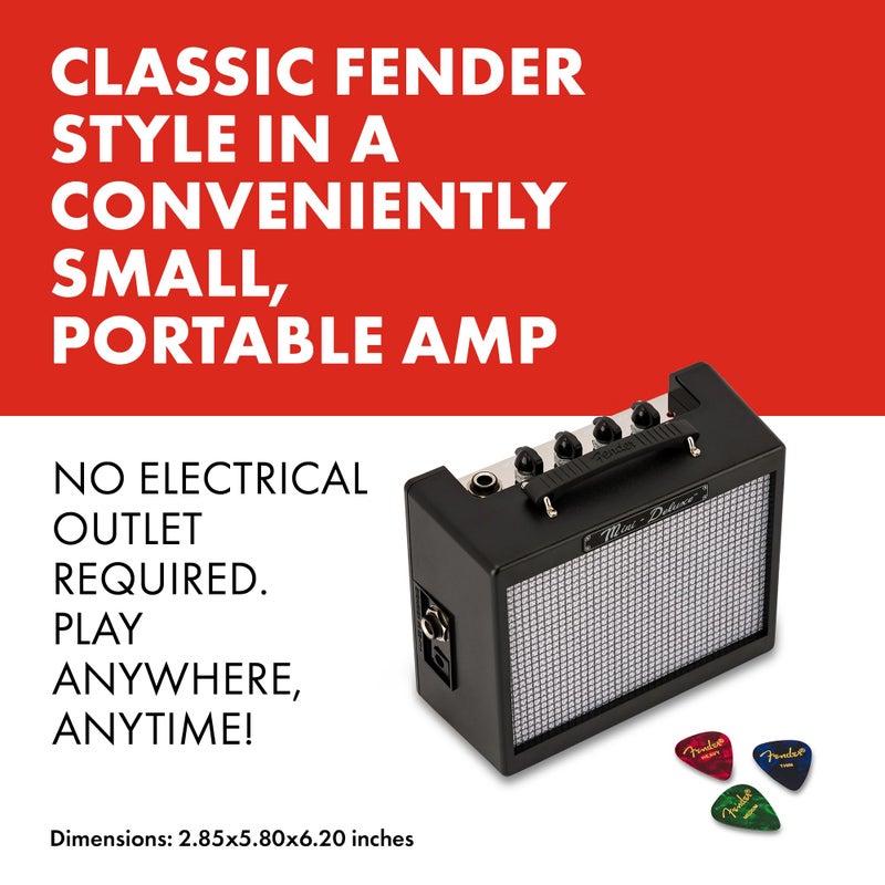Fender Mini Deluxe Electric Guitar Amp, with 1-Year Warranty, Mini Guitar Amp, Portable Guitar Amplifier, Guitar Accessories, 3 Watts, Black - Image 3