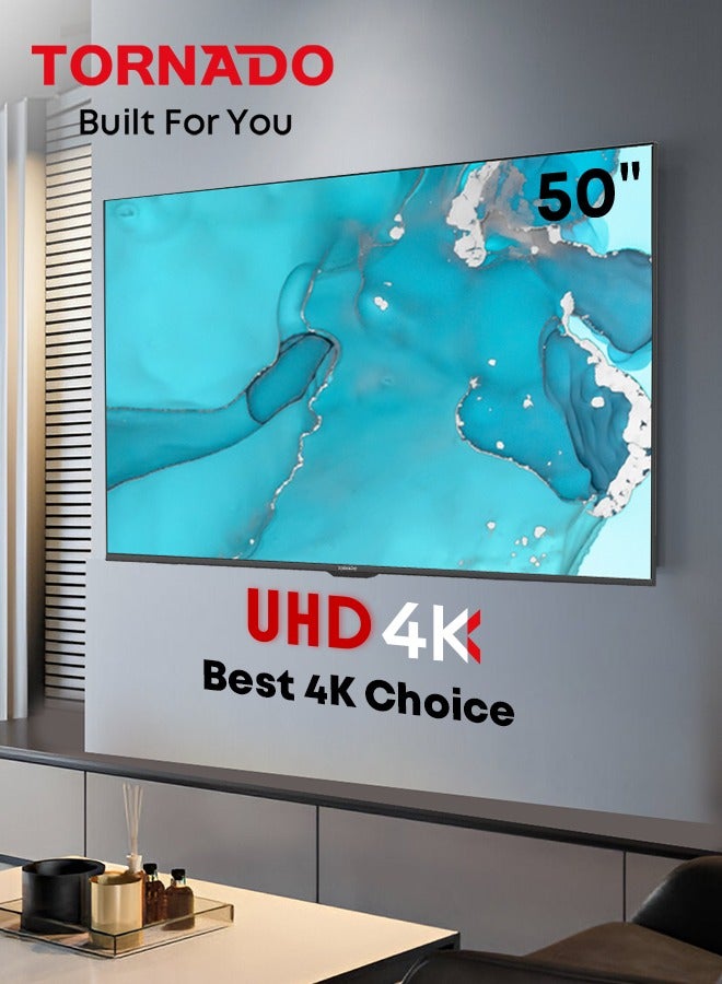 تورنيدو تلفاز ذكي 50 بوصة 4K ULTRA HD، تلفاز جوجل مع تحكم صوتي بدون استخدام اليدين، جهاز استقبال مدمج، دولبي فيجن أتموس، HDR 10+، وضع الألعاب، نطاق ألوان واسع، DTS HD، تلفاز جوجل أندرويد - Image 2