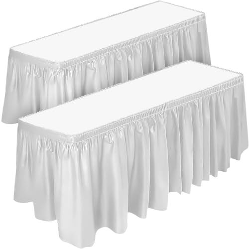 DecorRack DecorRack 2 Pack Table Skirts 29 in x 14 ft Each Multi Pack BPA Free Plastic Tableskirt Disposable Reusable Rectangular Tablecloth Skirt White 2 Pack