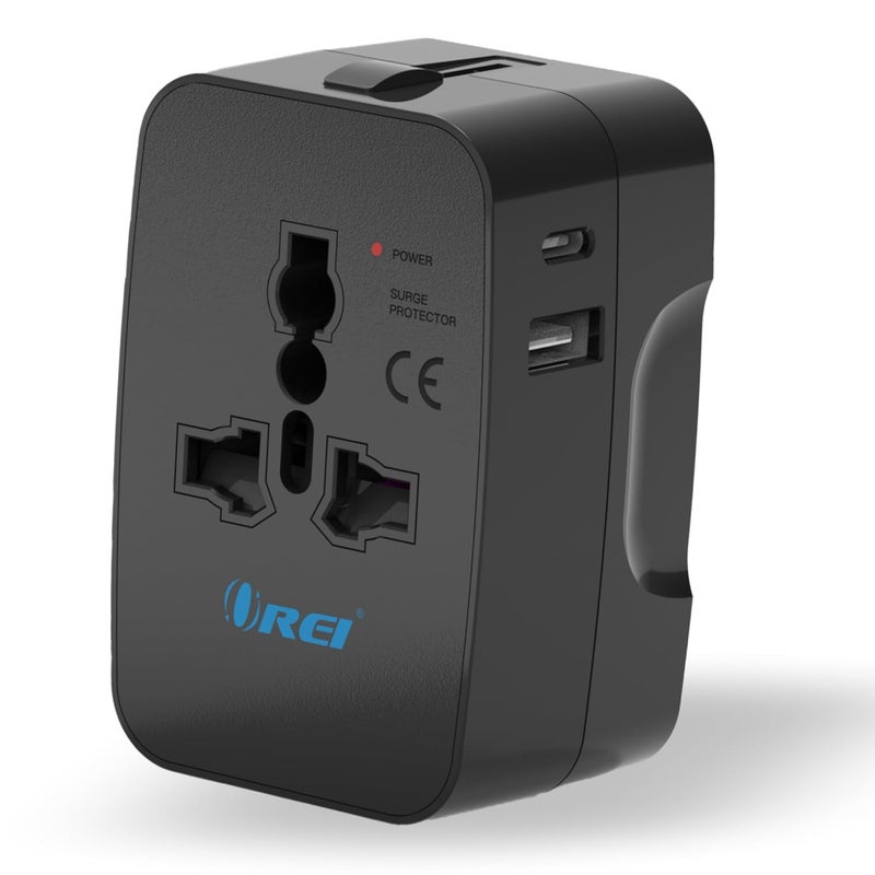 OREI Orei Universal Charger Adapter with Type C 3 in 1 International Travel Adapter Universal Travel Adapter All in one with 1 USBA 1 USBC 24A Each and Universal Output Socket 10 Year Warranty  - Image 1