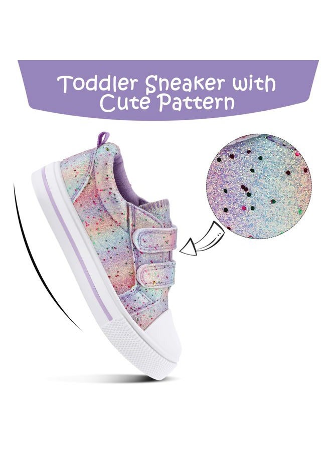 K KomForme Toddler Sneakers for Boys and Girls Dual Hook and Loops Sneakers Baby Canvas Shoes, Gradient Glitter, 7 Toddler - Image 4
