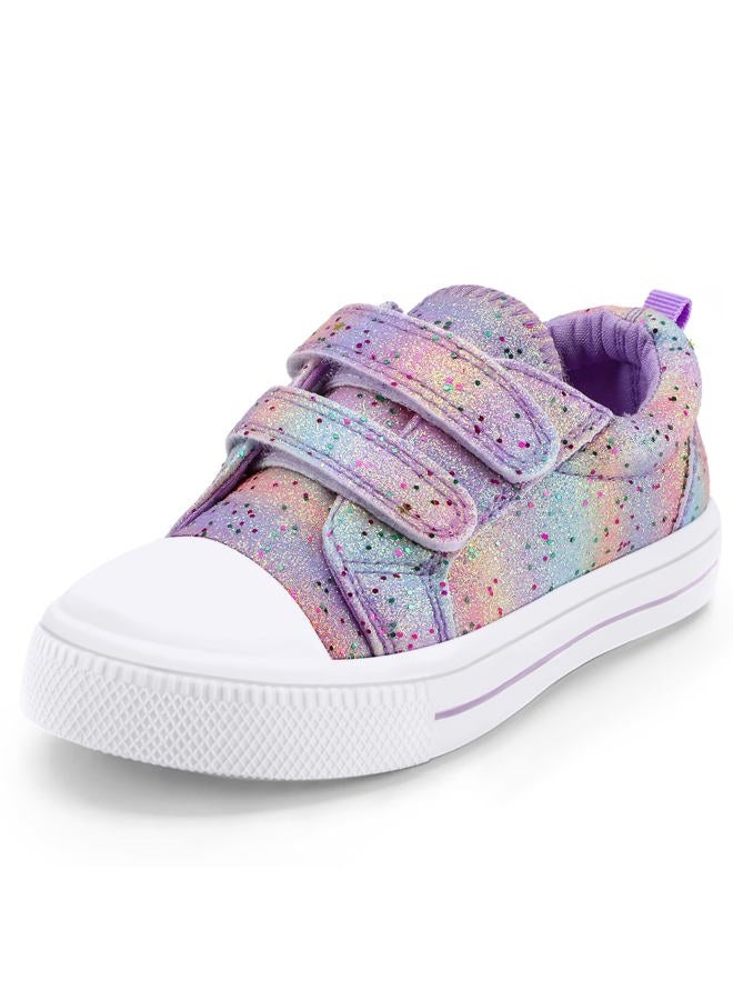K KomForme Toddler Sneakers for Boys and Girls Dual Hook and Loops Sneakers Baby Canvas Shoes, Gradient Glitter, 7 Toddler - Image 1