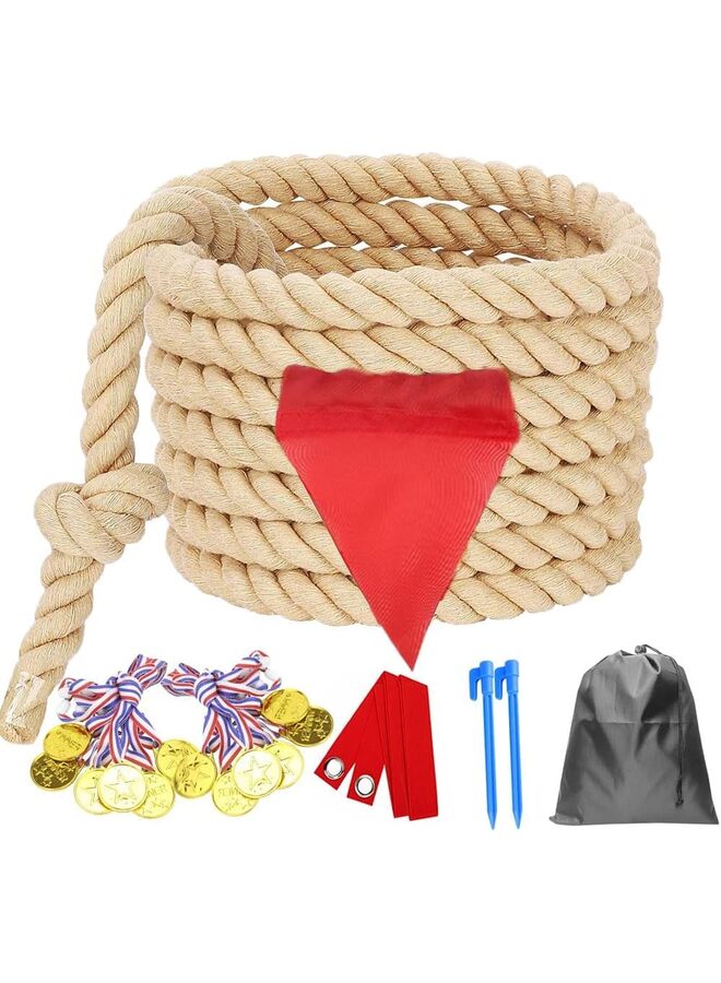 LAMAY Tug of War Rope with Flag for Students and Adults, Soft Cotton Battle Rope for Field Activities, Outdoor Camping Picnic Games, and Team Building Activities (White,39.37ft) - Image 1