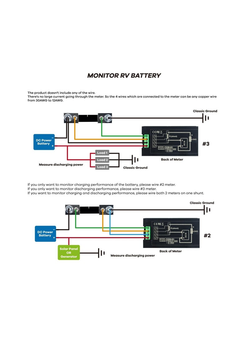 Digital Ammeter Voltmeter, DC 6.5-100V 0-100A LCD Display Digital Power Monitoring Meter, Voltage Current Power Energy Meter, Ammeter Voltmeter Multimeter with 100A Current Shunt - Image 5