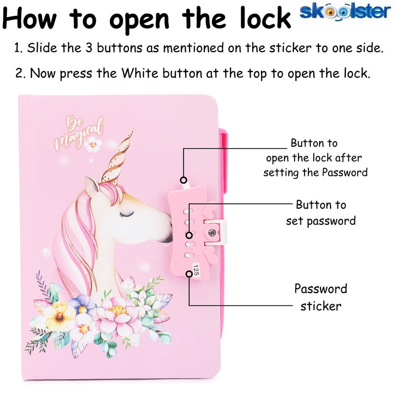 Skoolster Number Lock Diary/Notebook/journal with pen, A5 size, 80 gsm, 100 single ruled pages, Writing, scribbling, journaling, office use for kids & adults (Lilac) - Image 4