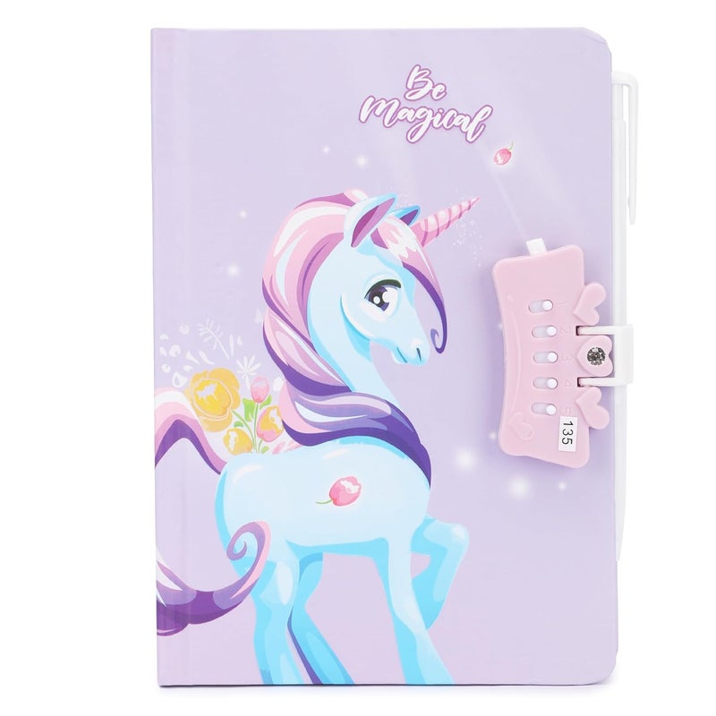 Skoolster Number Lock Diary/Notebook/journal with pen, A5 size, 80 gsm, 100 single ruled pages, Writing, scribbling, journaling, office use for kids & adults (Lilac) - Image 1