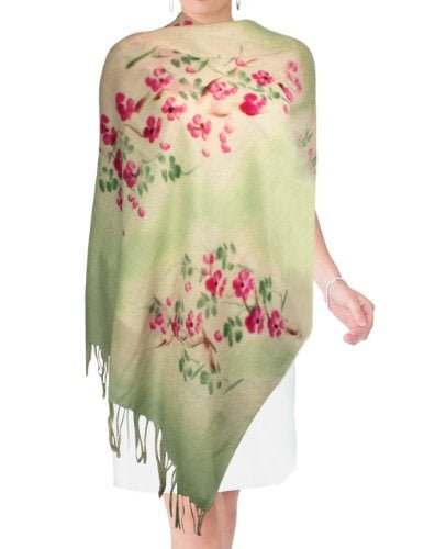 Dahlia Women's Wool Blend Scarfs, Wraps, and Shawls, Peach Tree in Bloom - Image 4