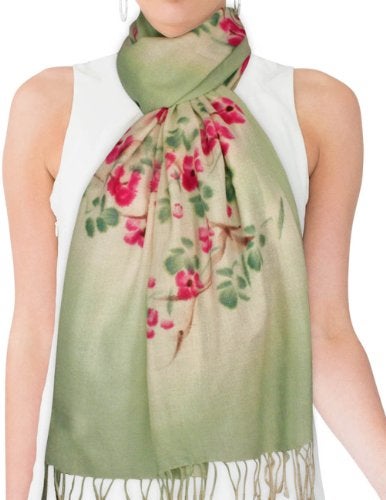 Dahlia Women's Wool Blend Scarfs, Wraps, and Shawls, Peach Tree in Bloom - Image 2