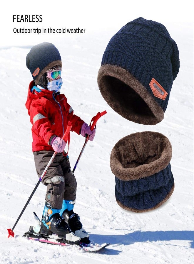 Maylisacc Boys Winter Hat and Scarf Set Knit Neck Warmer Beanie for Kids Girls Navy Blue - Image 3