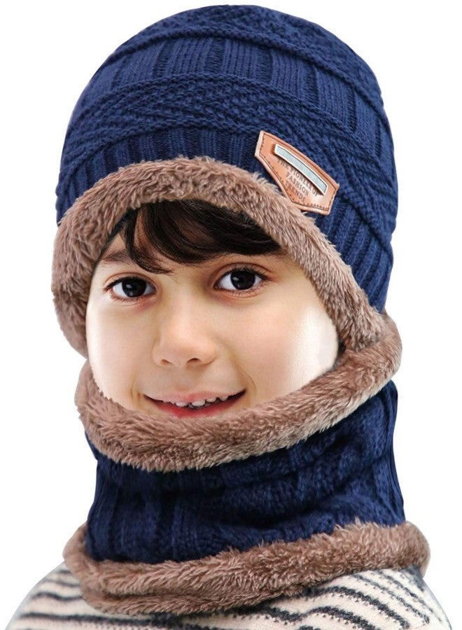 Maylisacc Boys Winter Hat and Scarf Set Knit Neck Warmer Beanie for Kids Girls Navy Blue - Image 1