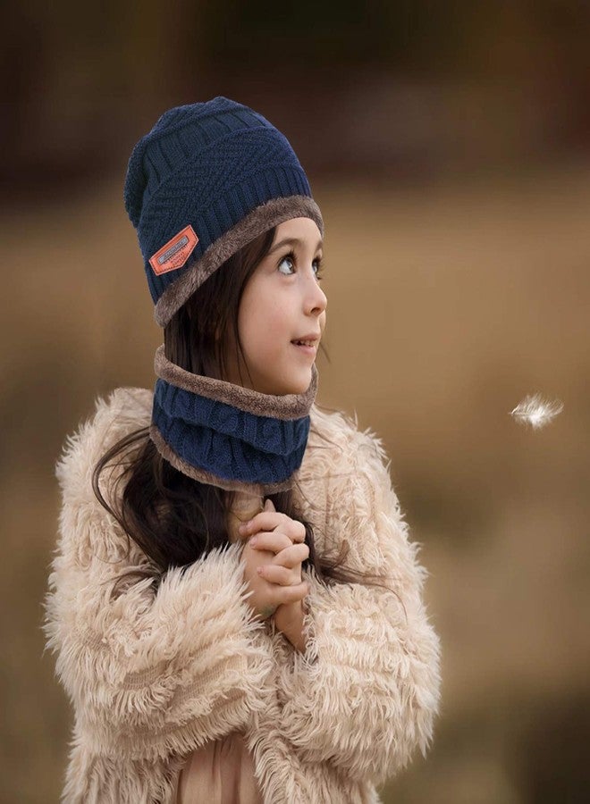 Maylisacc Boys Winter Hat and Scarf Set Knit Neck Warmer Beanie for Kids Girls Navy Blue - Image 5