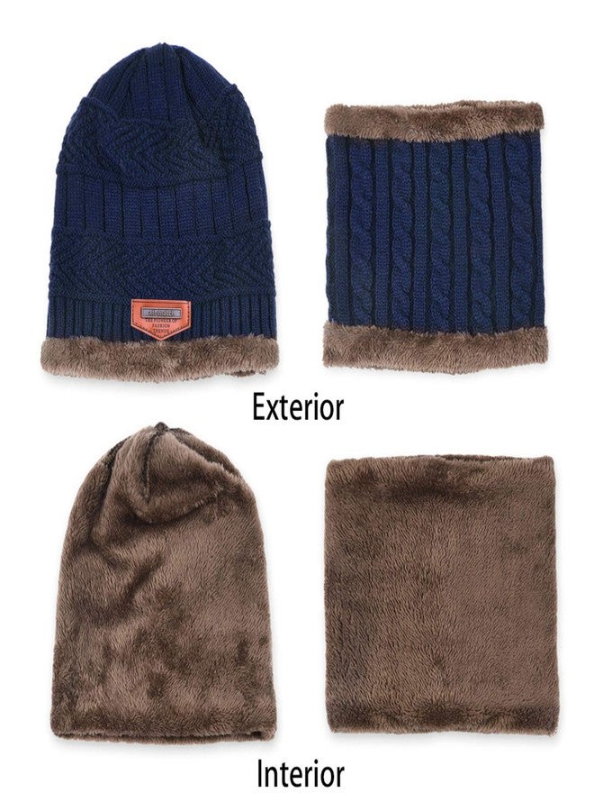 Maylisacc Boys Winter Hat and Scarf Set Knit Neck Warmer Beanie for Kids Girls Navy Blue - Image 2