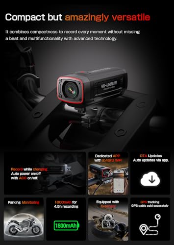AKEEYO AKY-710S Motorcycle Camera 4K 28fps, 2K 55fps, Wide-Angle 142°, IP67, 5MP, Loop & Emergency Recording, Parking Monitor, Motorcycle Bike,Outdoor Sports, Rechargeable, 64GB Card Included - Image 3