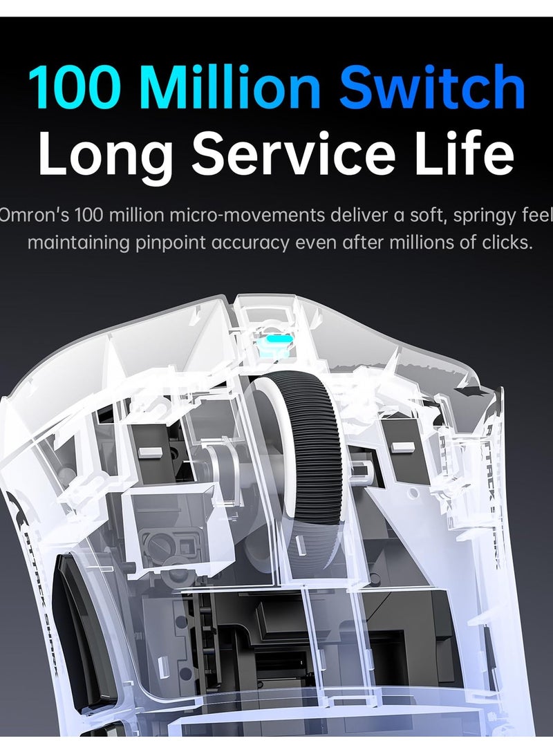 هجوم القرش ماوس ألعاب لاسلكي V3 فائق الخفة، مستشعر PAW3311، 500 مللي أمبير/ساعة، 62 جرام، 25 كيلو نقطة في البوصة 2.4 جيجا/بلوتوث/يو إس بي-سي ماوس لاسلكي قابل لإعادة الشحن مع 5 أزرار قابلة للبرمجة لأجهزة الكمبيوتر المحمولة والكمبيوتر الشخصي وأجهزة ماك (أسود) - Image 3