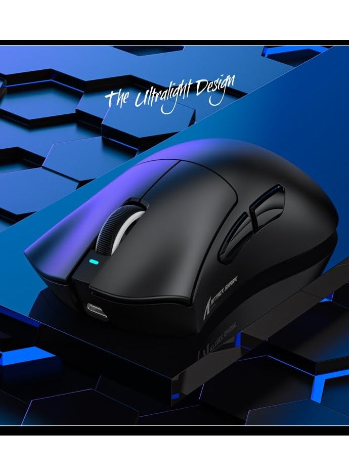 هجوم القرش ماوس ألعاب لاسلكي V3 فائق الخفة، مستشعر PAW3311، 500 مللي أمبير/ساعة، 62 جرام، 25 كيلو نقطة في البوصة 2.4 جيجا/بلوتوث/يو إس بي-سي ماوس لاسلكي قابل لإعادة الشحن مع 5 أزرار قابلة للبرمجة لأجهزة الكمبيوتر المحمولة والكمبيوتر الشخصي وأجهزة ماك (أسود) - Image 5