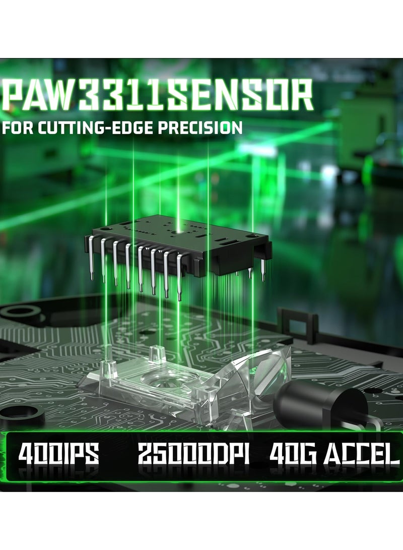 هجوم القرش ماوس ألعاب لاسلكي V3 فائق الخفة، مستشعر PAW3311، 500 مللي أمبير/ساعة، 62 جرام، 25 كيلو نقطة في البوصة 2.4 جيجا/بلوتوث/يو إس بي-سي ماوس لاسلكي قابل لإعادة الشحن مع 5 أزرار قابلة للبرمجة لأجهزة الكمبيوتر المحمولة والكمبيوتر الشخصي وأجهزة ماك (أسود) - Image 3