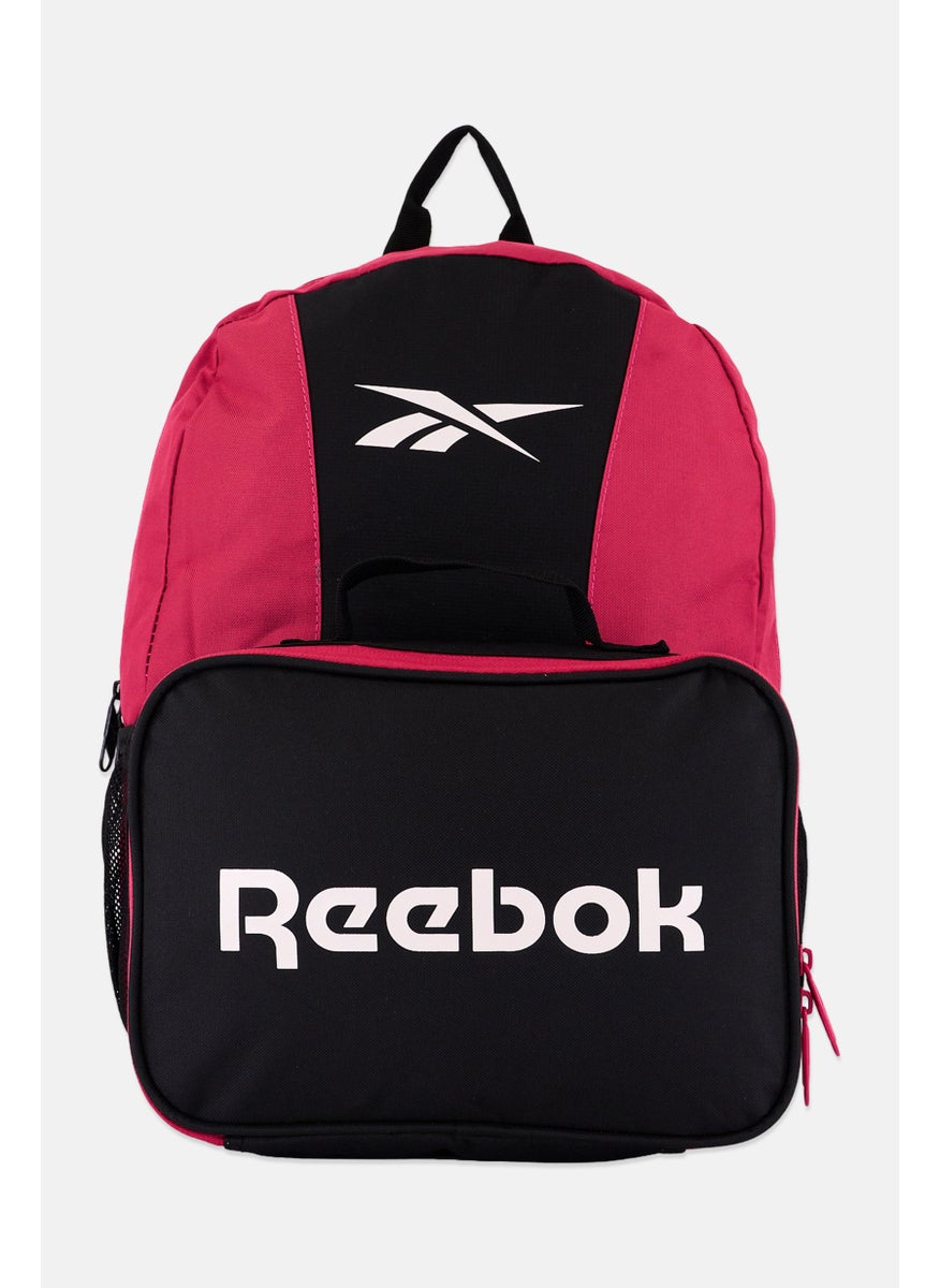Reebok Kids Girl Brand Logo Backpack And Lunch Bag 41 H x 29 L x 8 W cm , Black/Pink  - Image 1