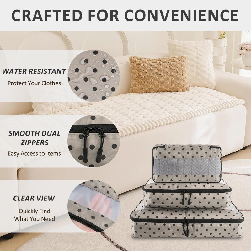 U+U 5 Set Packing Cubes for Travel Essentials Ultralight Luggage Packing Organizers with Laundry Bag and Shoe Bag for Vacation, Business Trip and Camping (Brown Polka Dot) - Image 2