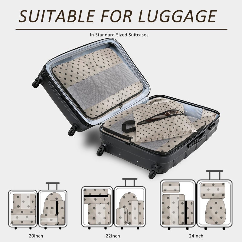 U+U 5 Set Packing Cubes for Travel Essentials Ultralight Luggage Packing Organizers with Laundry Bag and Shoe Bag for Vacation, Business Trip and Camping (Brown Polka Dot) - Image 5