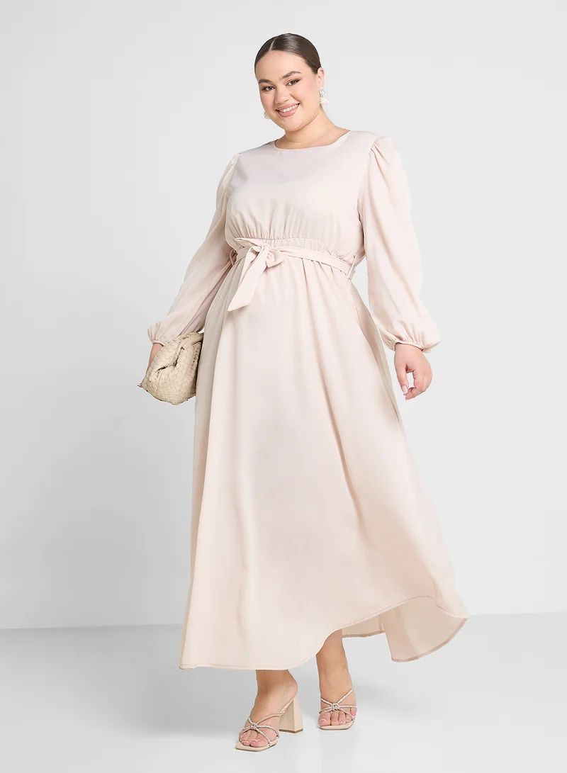 Ginger Plus Belted Sleeve Midi Dress