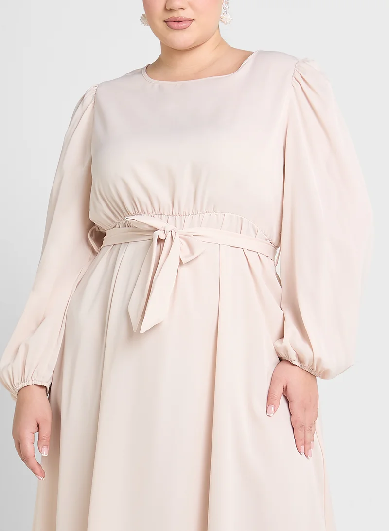 Ginger Plus Belted Sleeve Midi Dress