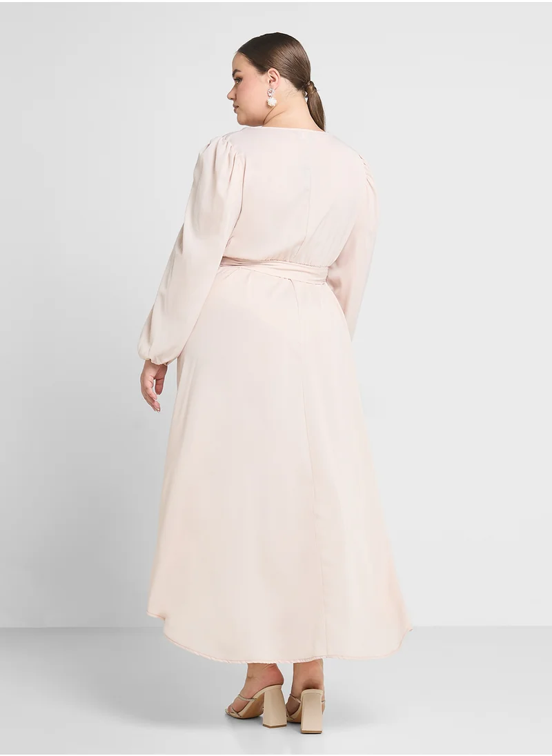 Ginger Plus Puff Sleeves Belted Maxi Dress