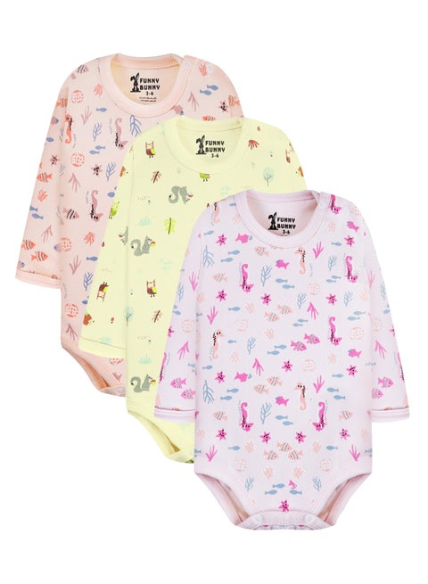 فانى بانى باك يحتوي علي 3 قطع سالوبت بيبي كم الوان مطبوع قطن