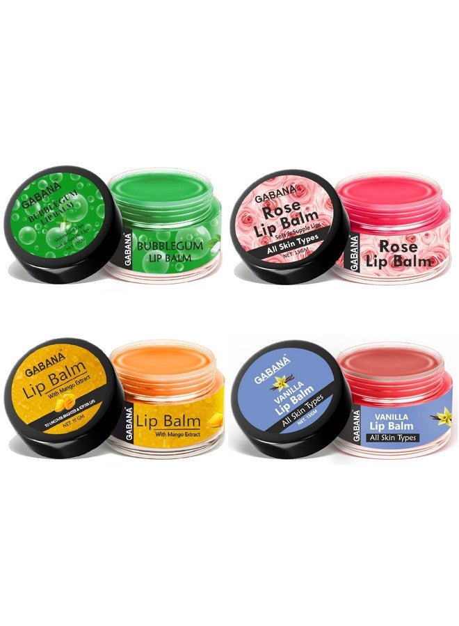GABANA Bubblegum, Mango, Rose & Vanilla Extract Lip Balms | For Dry, Cracked and Chapped Lips | Lip Protection & Nourishment | Suitable for All Skin Type | Combo of 4 Items (Each, 15gms) - Image 1