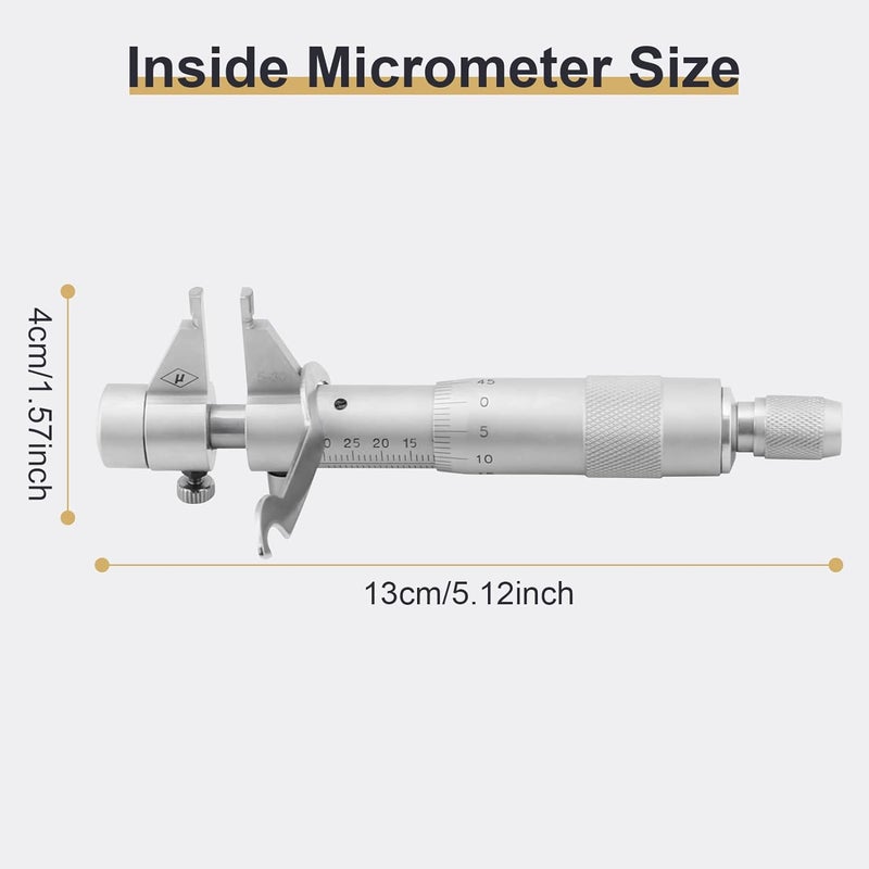 ZERONE Inside Micrometer Set, Internal Diameter Gage Hole Bore 5-30mm Range 0.01mm Accurate + Wrench + Calibration Ring + Wooden Box - Image 3