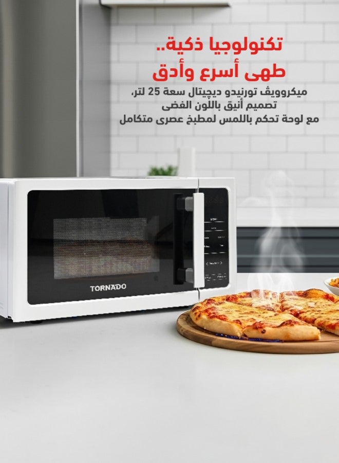 TORNADO 25 Liters Digital Microwave Oven Solo with 10 Power Levels, 850W, Touch Control panel, Child-Safety-Lock, Defrost Function, 8 Auto cooking function, Silver, TWDS-25-S-E 25 L 220 W TWDS-25-S-E silver - Image 2
