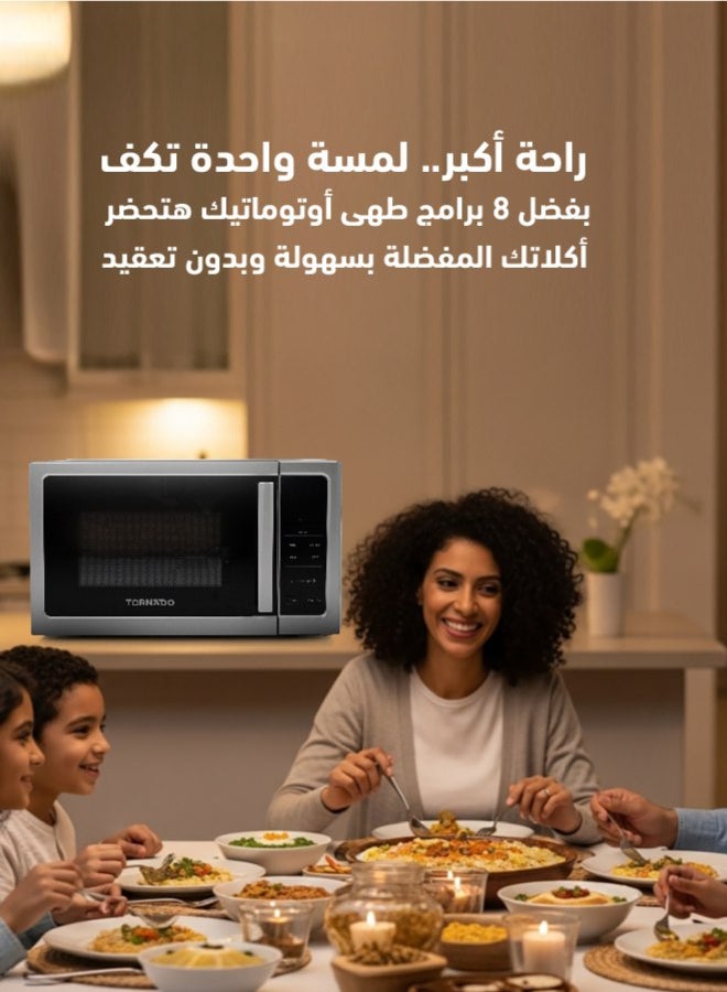 TORNADO 25 Liters Digital Microwave Oven Solo with 10 Power Levels, 850W, Touch Control panel, Child-Safety-Lock, Defrost Function, 8 Auto cooking function, Silver, TWDS-25-S-E 25 L 220 W TWDS-25-S-E silver - Image 4
