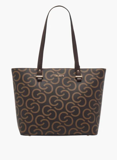 Celeste Women's Monogram Print Tote Bag with Double Handles and Zip Closure