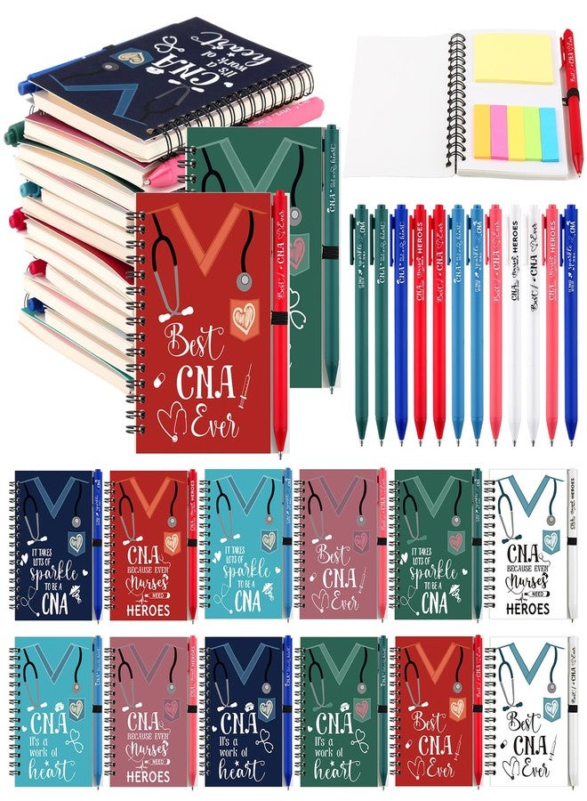Vesici 12 Set Christmas CNA Gifts Bulk CNA Inspirational Kraft Spiral Notebooks with Sticky Notes Pen Gift for Nursing Coworker Medical Staff Healthcare Office Supplies (6 Colors) - Image 1