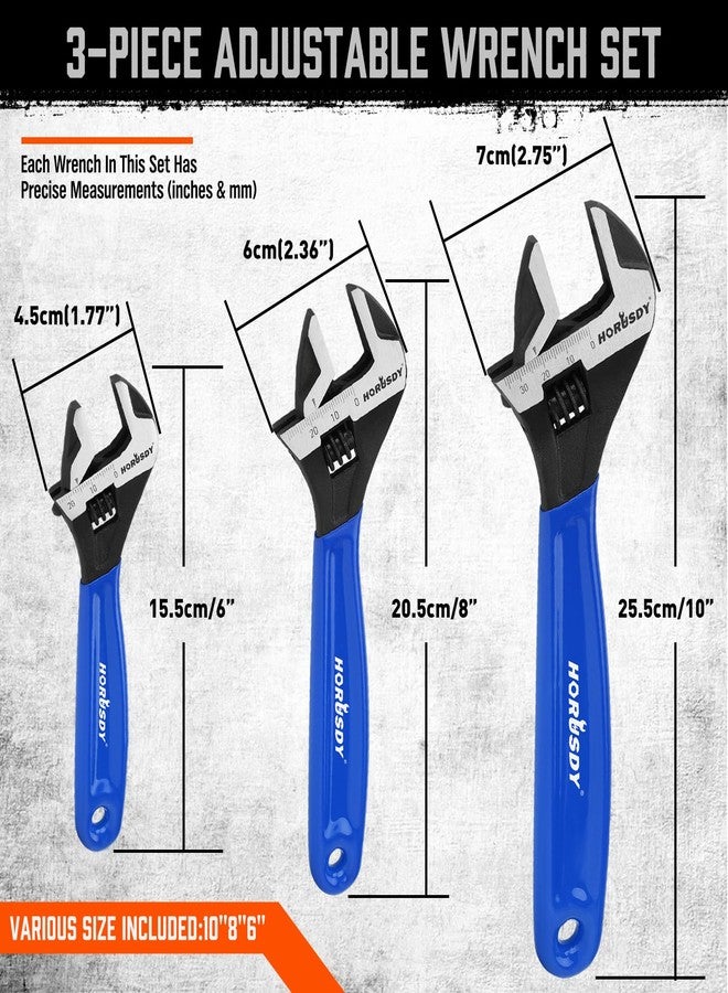هورسدي طقم مفاتيح ربط قابلة للتعديل من هوروسدي، مكون من 3 قطع، مفتاح ربط أسود من أكسيد بفك عريض، بمقياس متري وSAE، مصنوع من فولاذ Cr-V، للاستخدام في المنزل والمرآب وورشة العمل - Image 3