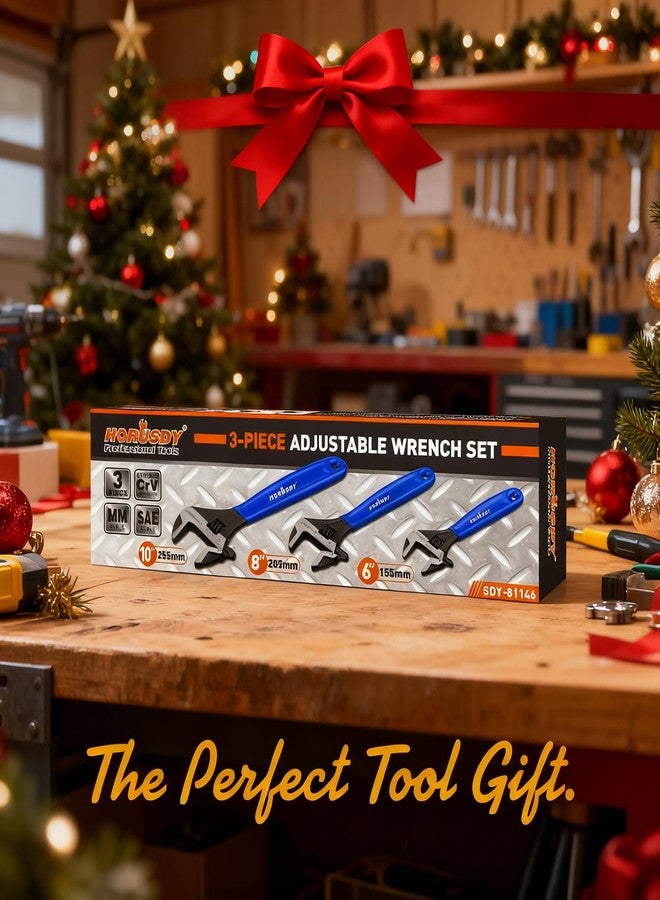 هورسدي طقم مفاتيح ربط قابلة للتعديل من هوروسدي، مكون من 3 قطع، مفتاح ربط أسود من أكسيد بفك عريض، بمقياس متري وSAE، مصنوع من فولاذ Cr-V، للاستخدام في المنزل والمرآب وورشة العمل - Image 2