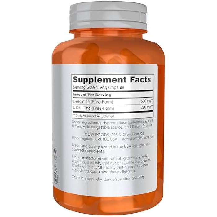 NOW Sports Nutrition, Arginine & Citrulline 500 mg/ 250 mg, Amino Acids, 120 Veg Capsules - Image 2