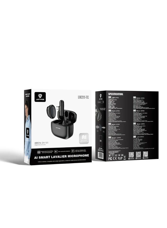 LENYES LM211-TC Ai Smart Lavalier USB-C Microphone, Black - Image 3