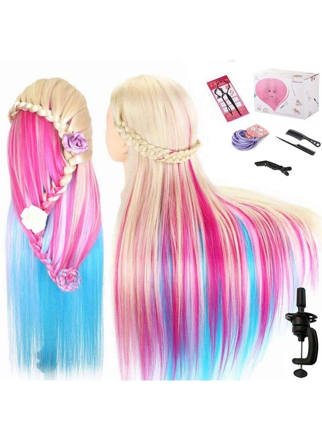 Beauty Star 29" Colorful Mannequin Head With 100% Syntheic Hair Professional Bride Hairdressing Cosmetology Doll Head Training Head With Table Clamp And Hair Styling Kit - Image 1