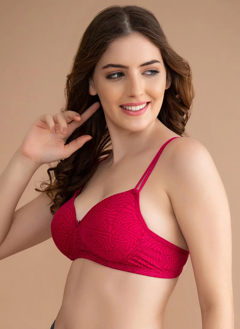 Clovia Clovia Padded Non-Wired Geometric Print Full Cup T-shirt Bra in Hot Pink