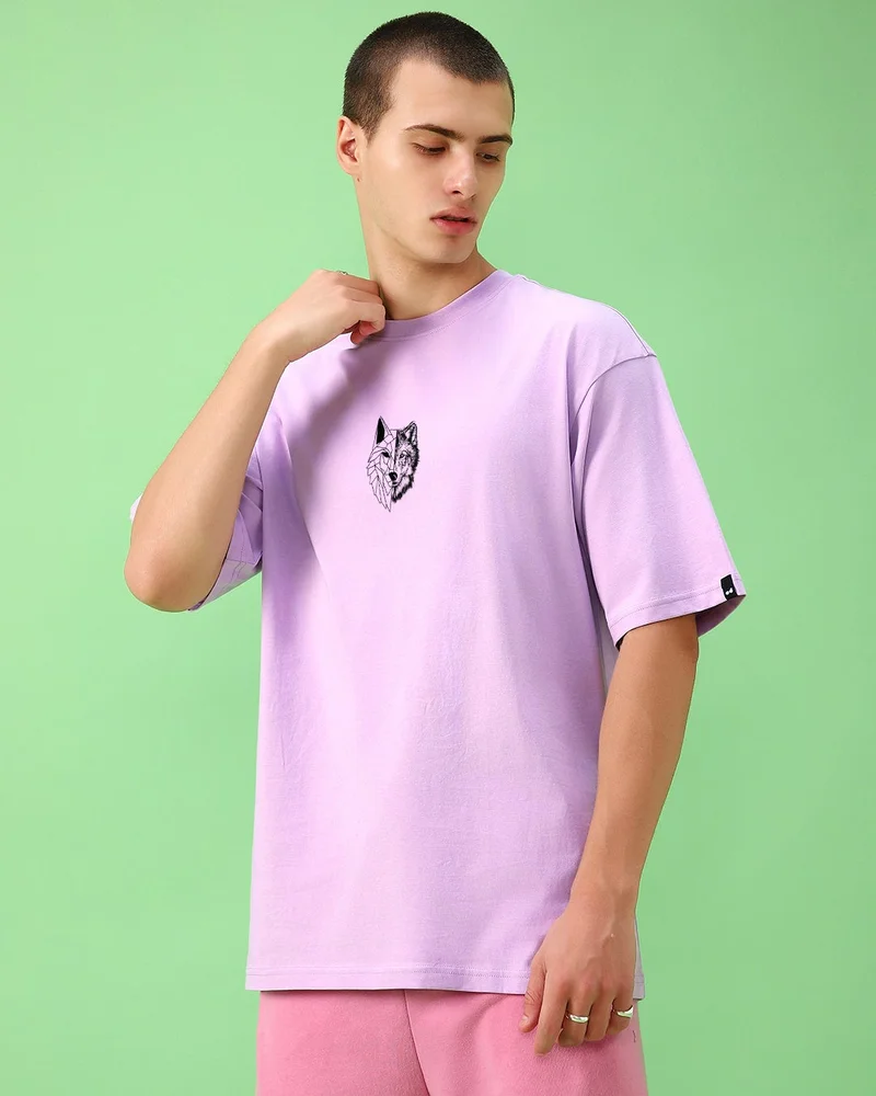 bewakoof Men's Purple Beast Within Graphic Printed Oversized T-shirt