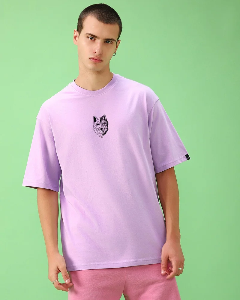bewakoof Men's Purple Beast Within Graphic Printed Oversized T-shirt