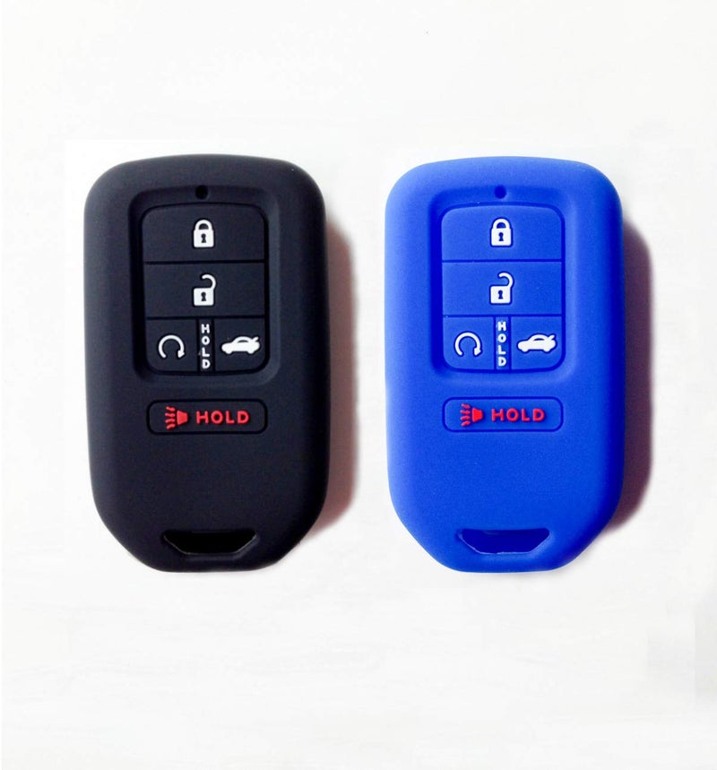 Autobase Silicone Key Fob Cover for Honda Accord Civic CR-V CRV Pilot Passport Insight EX EX-L Touring | Car Accessory | Key Protection Case 2 Pcs (Black & Blue)