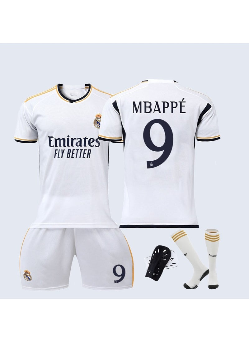 Real Madrid No. 9 Mbappe Children's and Youth Football Uniform  Four-Piece Set
