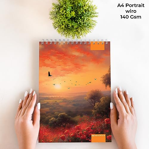 MENORAH - A4 Sketch Book - 140 GSM | (100 Pages/50 Sheets) | A4 Sketchbook | Metal Wire-O Bound Drawing Notebook | (21.0 x 29.7 cm)- Romantic Sunset Design - Image 2